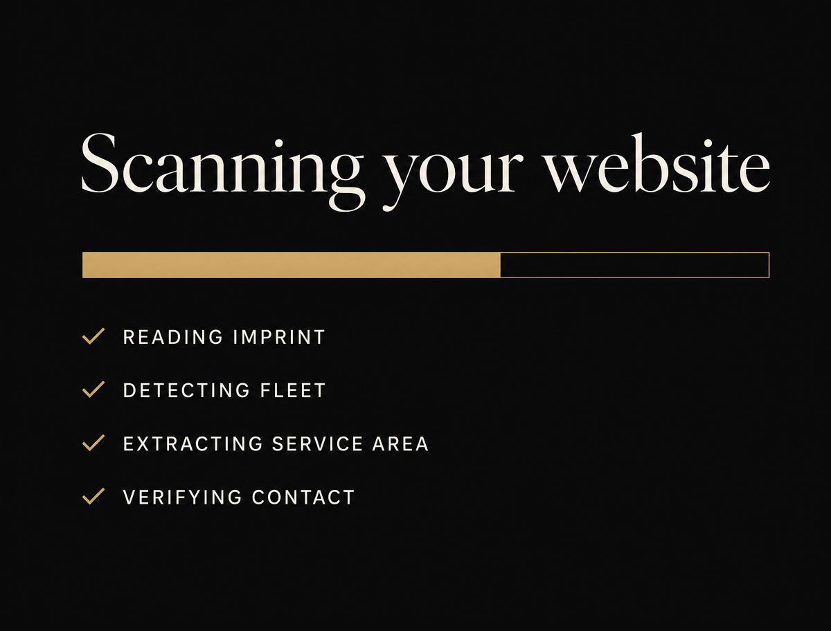AI scanner reading imprint, detecting fleet, extracting service area and verifying contact